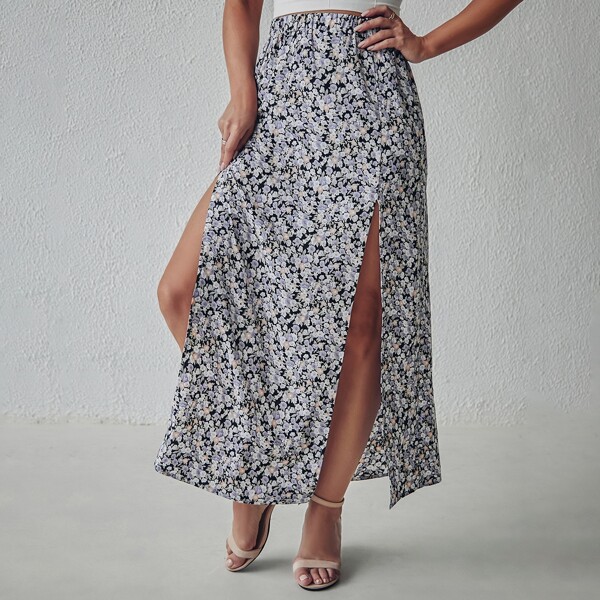 

Ditsy Floral Split Thigh Skirt, Multicolor