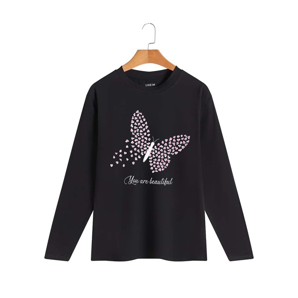 

Butterfly & Slogan Graphic Tee, Black