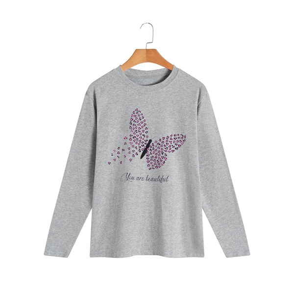 

Butterfly & Slogan Graphic Tee, Grey