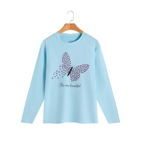 

Butterfly & Slogan Graphic Tee, Mint blue