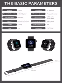 Pedometer Fitness Smart Watch - Black - View 7