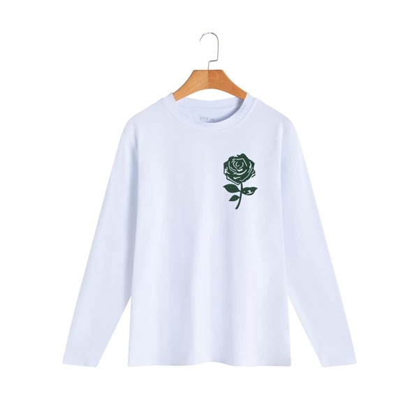 

Rose Print Crew Neck Tee, White
