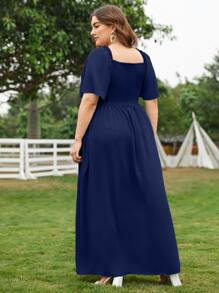 Modelyn Plus Size 1pc Butterfly Sleeve Shirred Dress - Navy Blue - View 2
