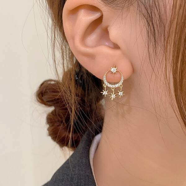 

Rhinestone Decor Earrings, Gold