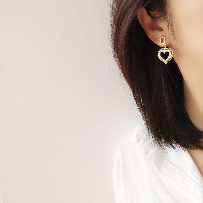 

Heart Charm Earrings, Gold