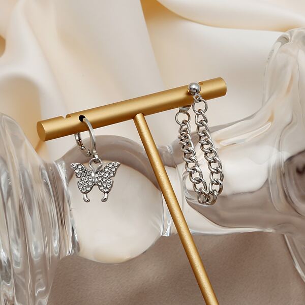 

Butterfly Decor Mismatched Earrings, Silver