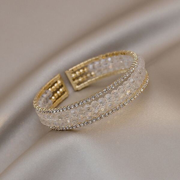 

Rhinestone Decor Cuff Bangle, Gold