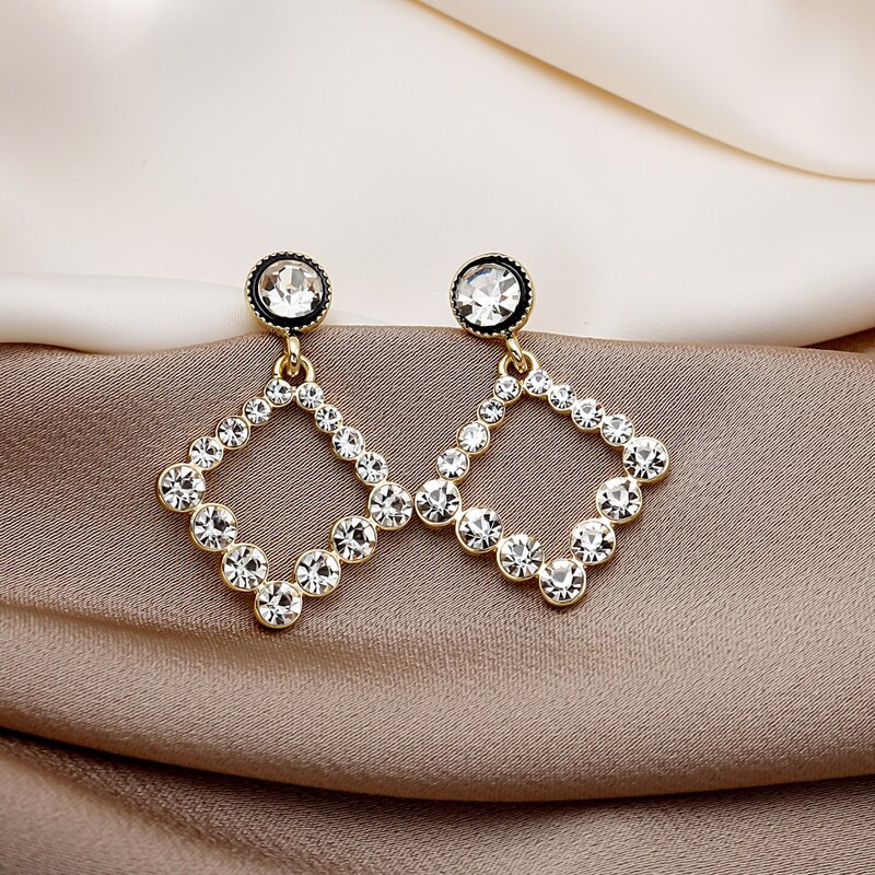 

Rhinestone Decor Earrings, Gold