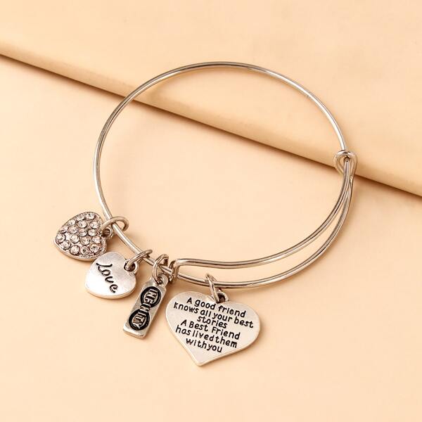 

Heart Charm Bangle, Silver