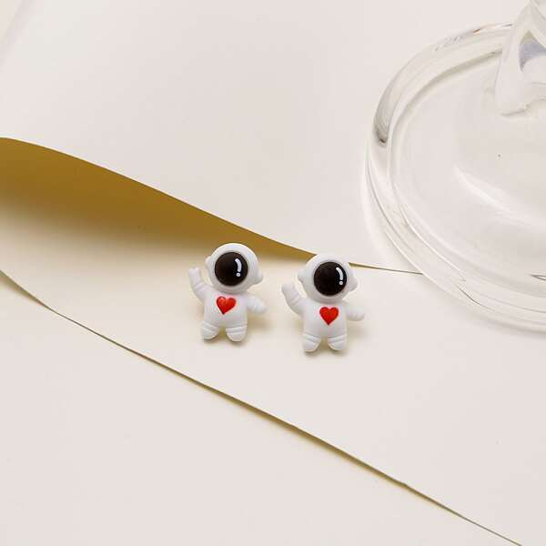 

Cartoon Astronaut Earrings, White