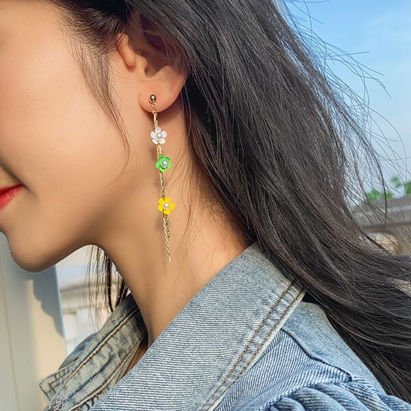 

Flower Drop Earrings, Multicolor
