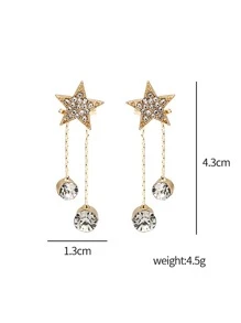 Star Detail Cubic Zirconia Drop Earrings - Yellow Gold - View 3