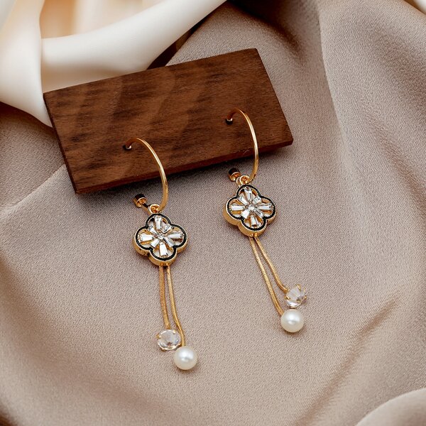 

Faux Pearl Charm Earrings, Gold
