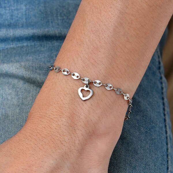 

Men Heart Charm Bracelet, Silver