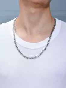 Fashionable and Popular Men Minimalist Chain Necklace Stainless Steel for Jewelry Gift and for a Stylish Look - Silver - View 2