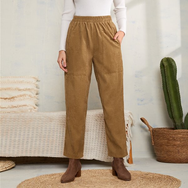 

High Waist Slant Pocket Pants, Brown