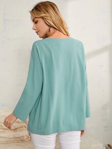 Blusa con estampado de dibujos animados con botón delantero - Celeste - Ver 2