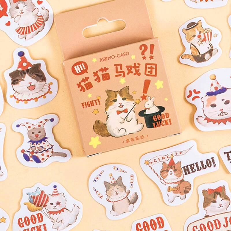 

1box Cartoon Cat Sticker, Multicolor
