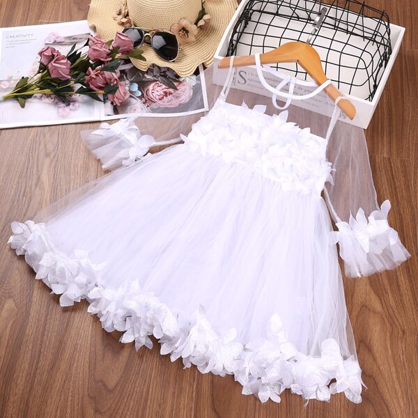 

Toddler Girls Stereo Flower Keyhole Back Tutu Dress, White