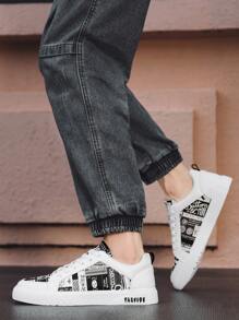 Men Letter Graphic Skate Shoes Men’S Casual Shoes - Black and White - View 2