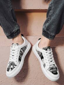 Men Letter Graphic Skate Shoes Men’S Casual Shoes - Black and White - View 3