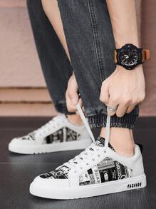 Men Letter Graphic Skate Shoes Men’S Casual Shoes - Black and White - View 4