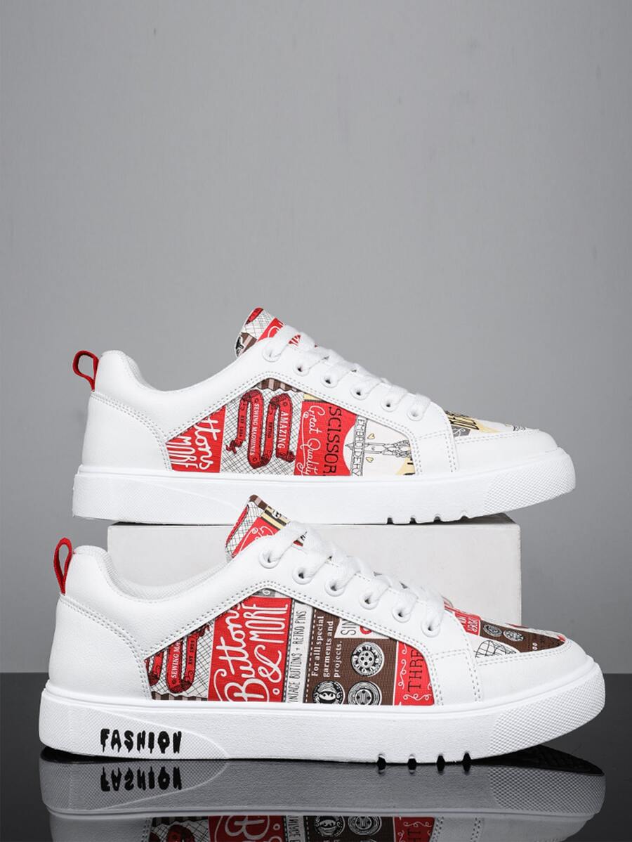 Men Letter Graphic Skate Shoes - Red - View 1