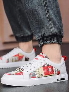 Men Letter Graphic Skate Shoes - Red - View 3