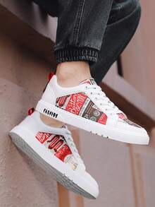 Men Letter Graphic Skate Shoes - Red - View 4