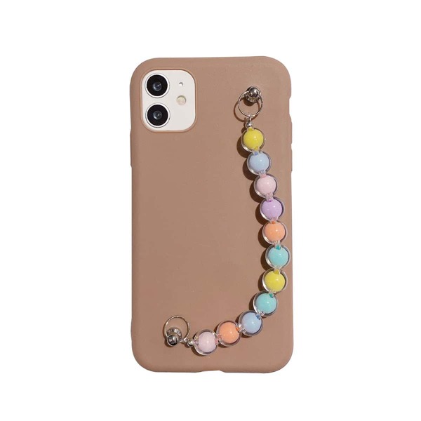 

Plain Phone Case With Beaded Hand Strap, Coffee brown