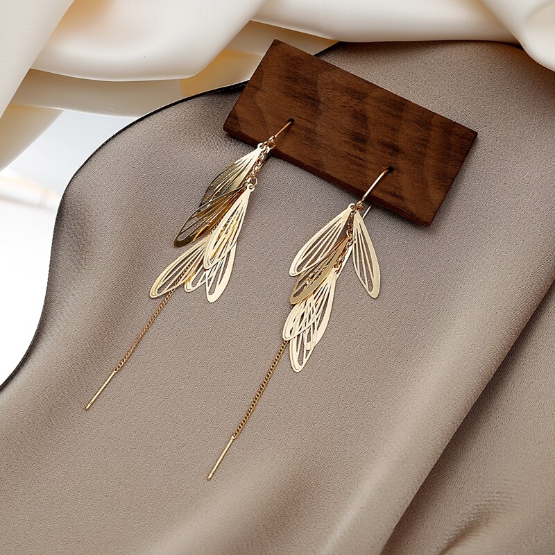 

Wing Drop Earrings, Gold