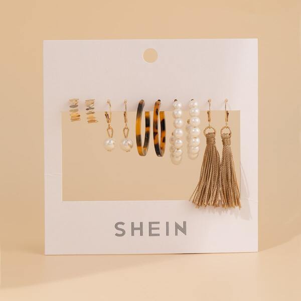 

5pairs Faux Pearl Decor Earrings, Multicolor