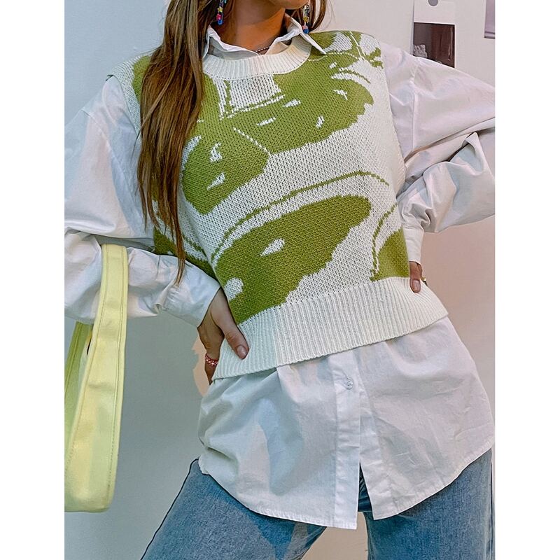 

Butterfly Pattern Sweater Vest Without Blouse, Multicolor