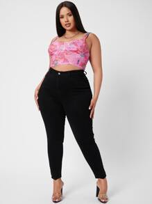 SHEIN SXY 大碼高腰緊身牛仔褲 - 黑色 - 查看 1