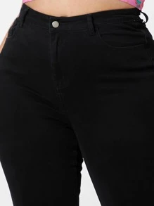 SHEIN SXY 大碼高腰緊身牛仔褲 - 黑色 - 查看 4