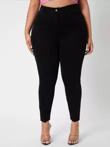 SHEIN SXY 大碼高腰緊身牛仔褲 - 黑色 - 查看 5