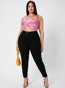 SHEIN SXY 大碼高腰緊身牛仔褲 - 黑色 - 查看 6