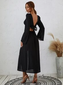 Twist Front Split Thigh Cover Up Dress, For Summer Beach Vacation