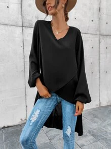 SHEIN LUNE V-neck High Low Hem Blouse