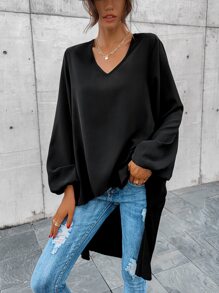 SHEIN LUNE V-neck High Low Hem Blouse