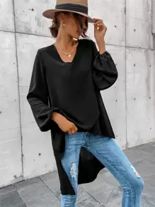 SHEIN LUNE V-neck High Low Hem Blouse