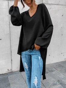 SHEIN LUNE V-neck High Low Hem Blouse