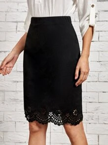 EMERY ROSE Falda cortado láser en abanico de talle alto