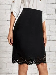 EMERY ROSE Falda cortado láser en abanico de talle alto