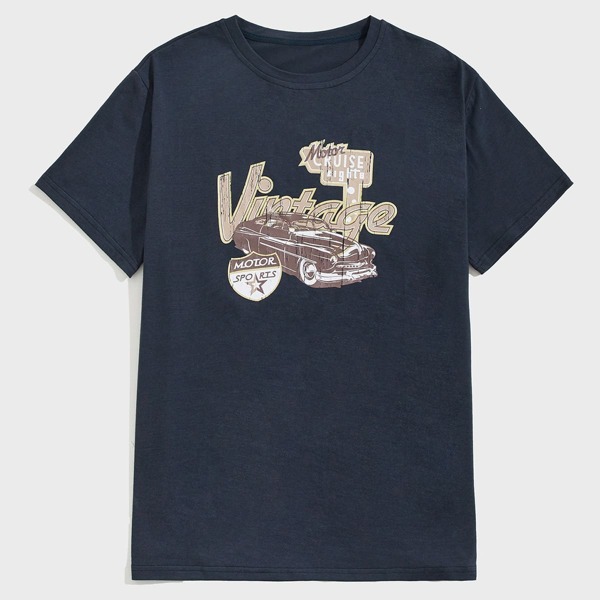 

Guys Letter Car Graphic Tee, Navy blue