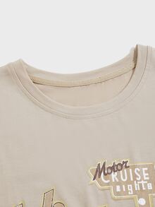 ROMWE MEN 街頭繪圖 字母男士上衣 - 卡其色 - 查看 4