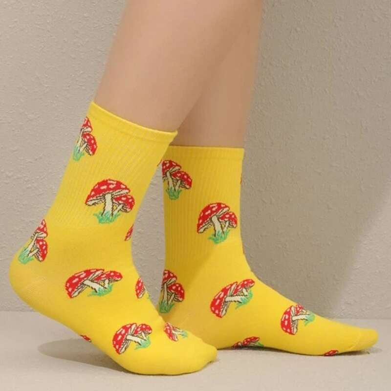 

Mushroom Pattern Crew Socks, Yellow