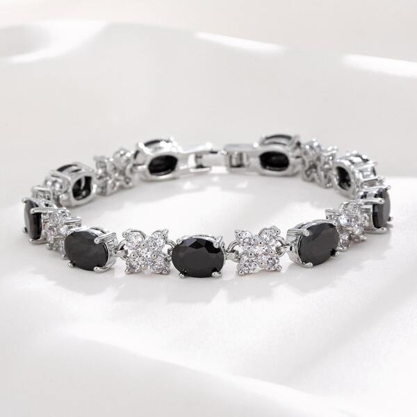 

Zircon Decor Bracelet, Black and white