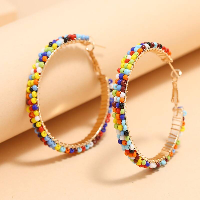 

Beaded Decor Hoop Earrings, Multicolor