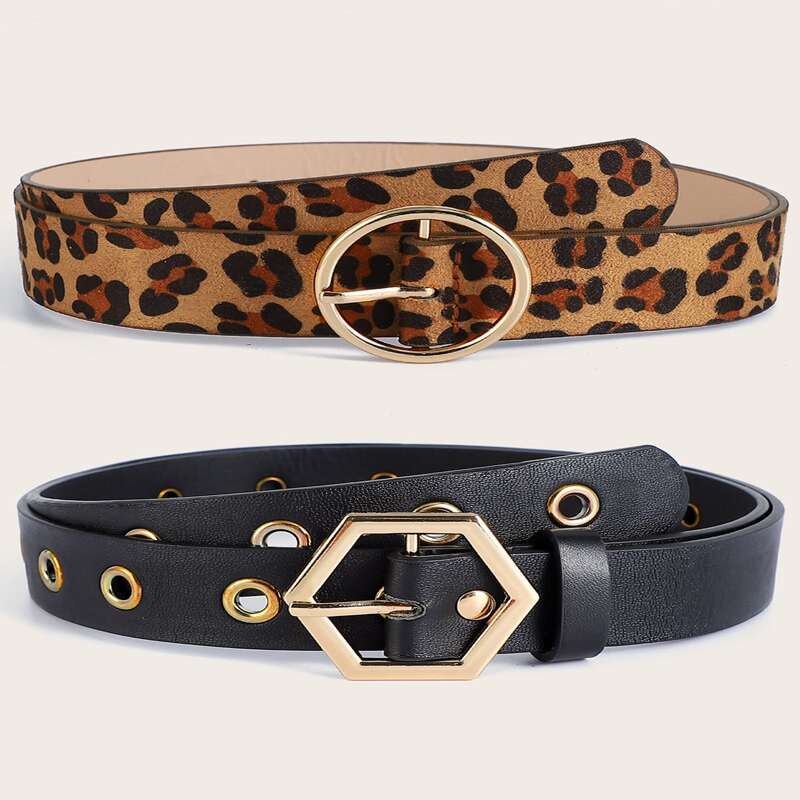 

2pcs Geo Buckle Belt, Brown